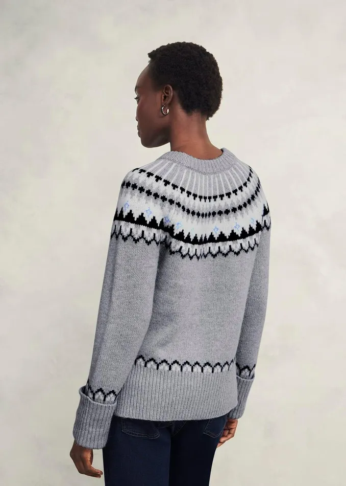 Women Anya Fairisle Jumper With Alpaca Mid Grey Marl Hobbs Jumpers and Cardigans