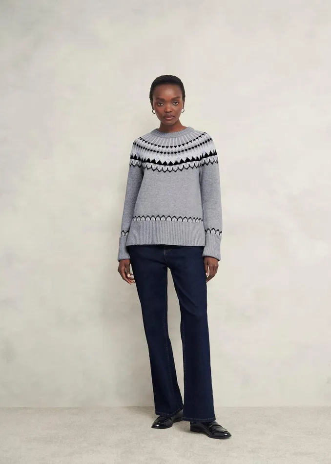 Women Anya Fairisle Jumper With Alpaca Mid Grey Marl Hobbs Jumpers and Cardigans