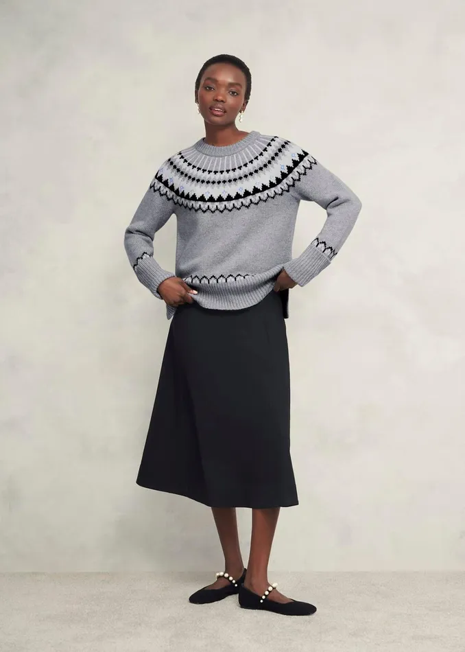 Women Anya Fairisle Jumper With Alpaca Mid Grey Marl Hobbs Jumpers and Cardigans