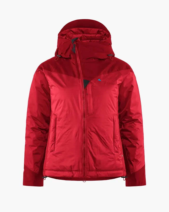 Women Bifrost Hooded Down Jacket True Red Klttermusen Waterproof Jackets