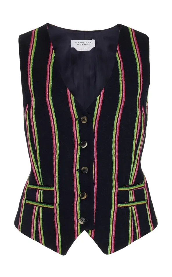 Women Blazers and Vests Gabriela Hearst Coleridge Vest In Navy Multi Striped Wool