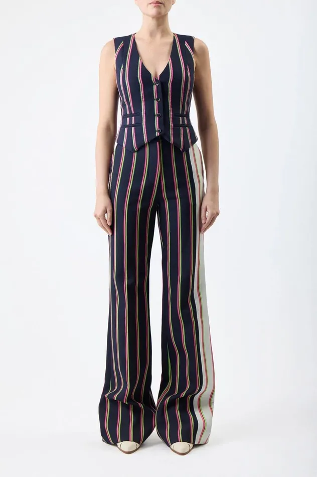 Women Blazers and Vests Gabriela Hearst Coleridge Vest In Navy Multi Striped Wool