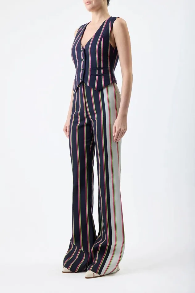 Women Blazers and Vests Gabriela Hearst Coleridge Vest In Navy Multi Striped Wool
