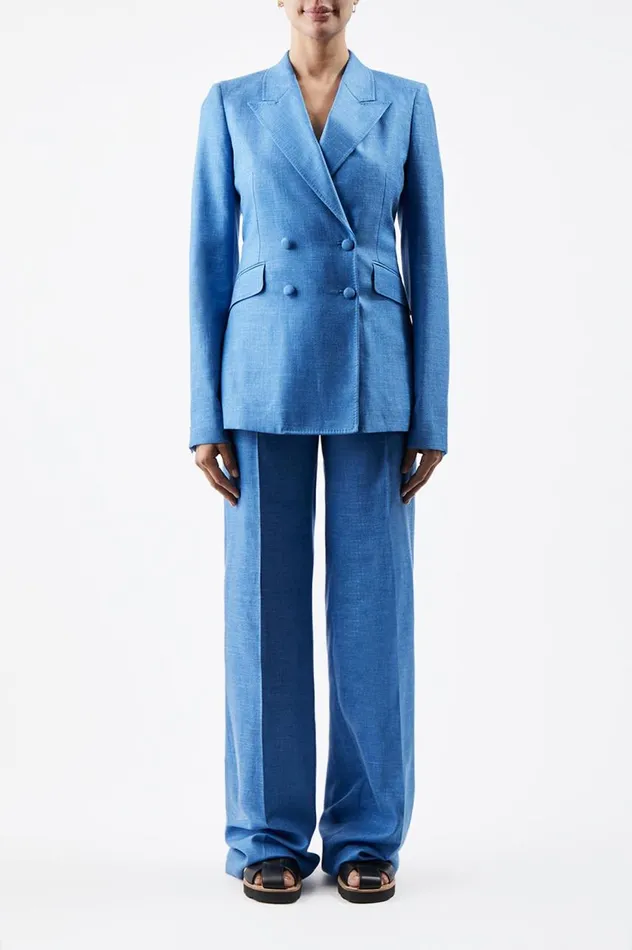 Women Blazers and Vests Gabriela Hearst Stephanie Blazer In Aventurine Blue Virgin Wool And Silk Linen Twill