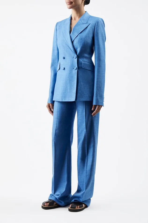 Women Blazers and Vests Gabriela Hearst Stephanie Blazer In Aventurine Blue Virgin Wool And Silk Linen Twill
