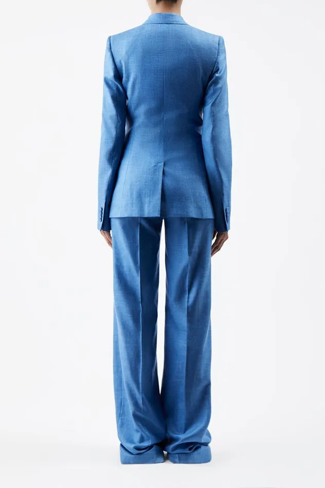 Women Blazers and Vests Gabriela Hearst Stephanie Blazer In Aventurine Blue Virgin Wool And Silk Linen Twill