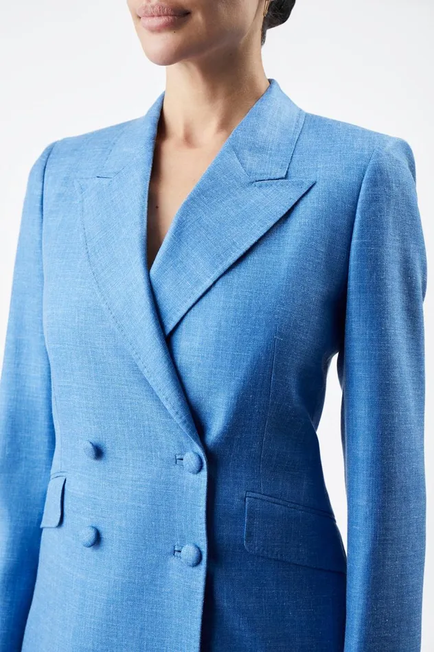 Women Blazers and Vests Gabriela Hearst Stephanie Blazer In Aventurine Blue Virgin Wool And Silk Linen Twill