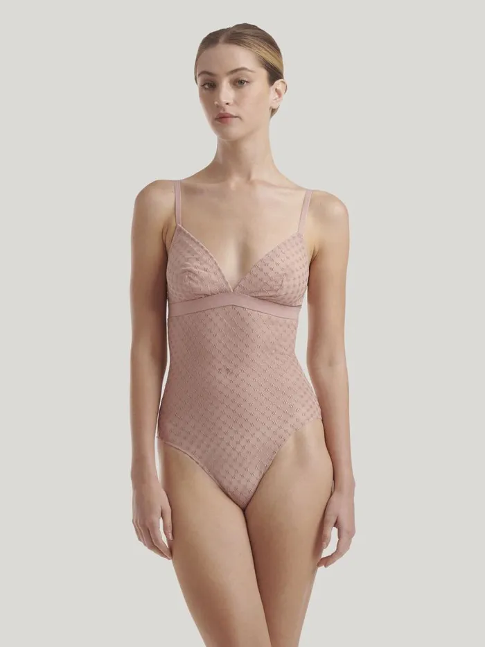 Women Bodysuits Wolford Sheer Logo Bodysuit Powder Pink