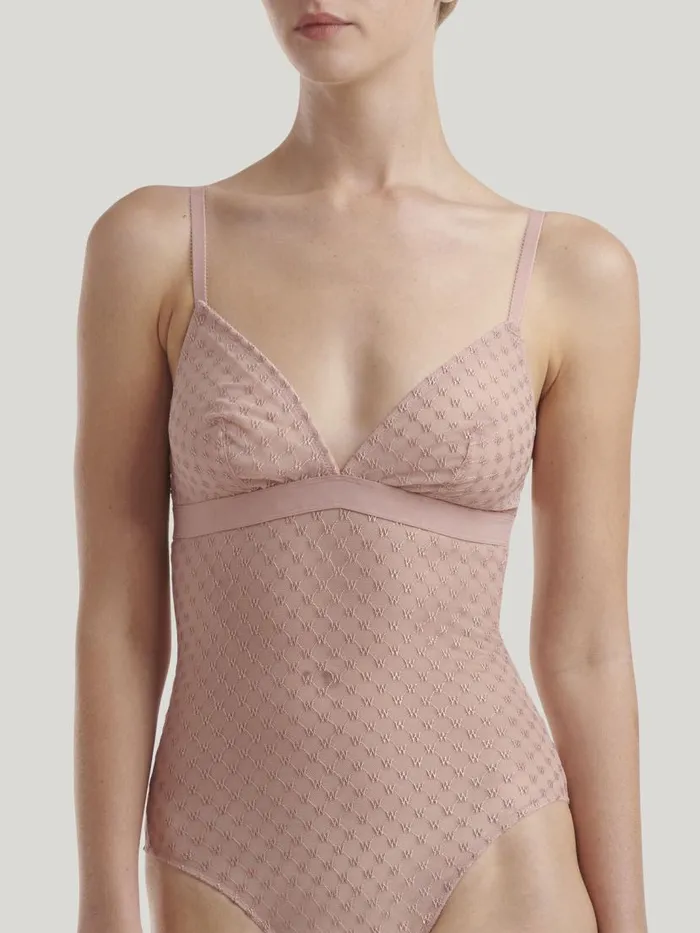 Women Bodysuits Wolford Sheer Logo Bodysuit Powder Pink