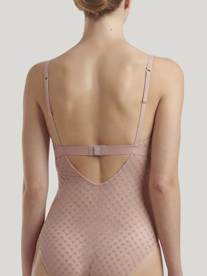 Women Bodysuits Wolford Sheer Logo Bodysuit Powder Pink