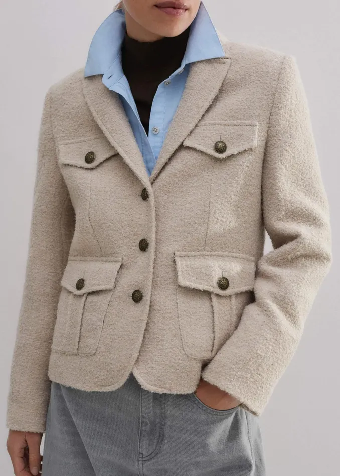 Women Boucl Pocket Detail Jacket Latte MEEM