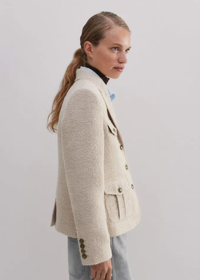 Women Boucl Pocket Detail Jacket Latte MEEM