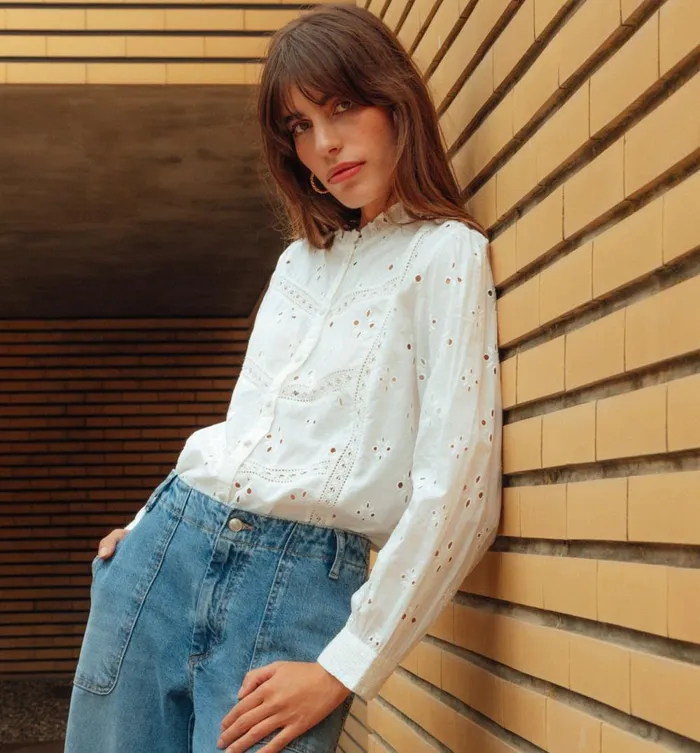 Women Broderie Anglaise Shirt 8211 Ecru Promod Shirts And Tunics