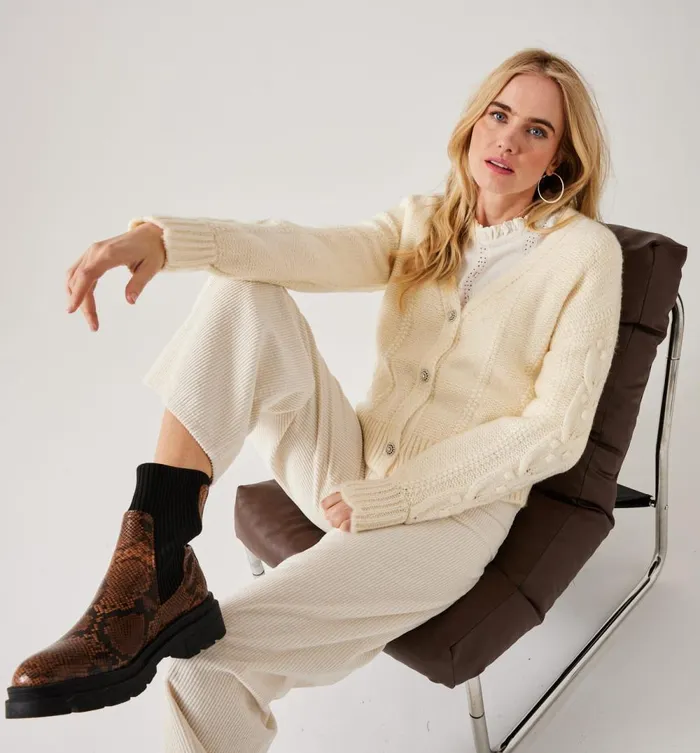 Women Cable Knit Cardigan 8211 Ecru Promod Jumpers And Cardigans