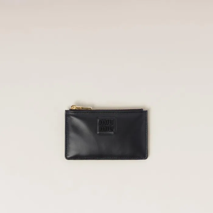 Women Card Holders Miu Miu Leather Envelope Wallet Black