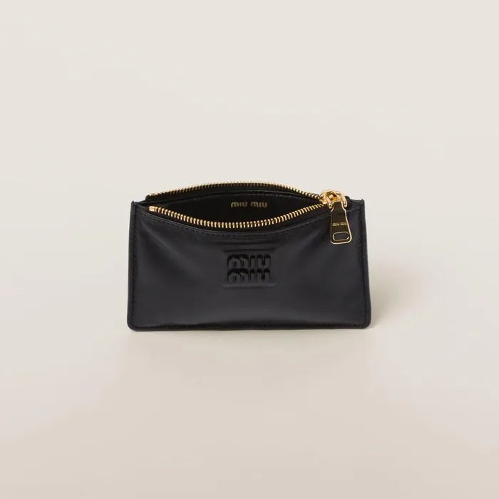 Women Card Holders Miu Miu Leather Envelope Wallet Black