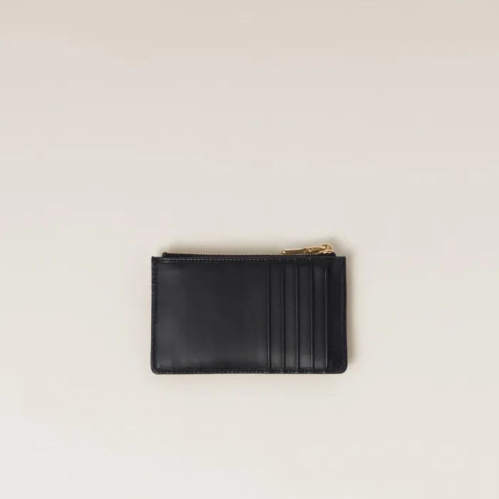 Women Card Holders Miu Miu Leather Envelope Wallet Black