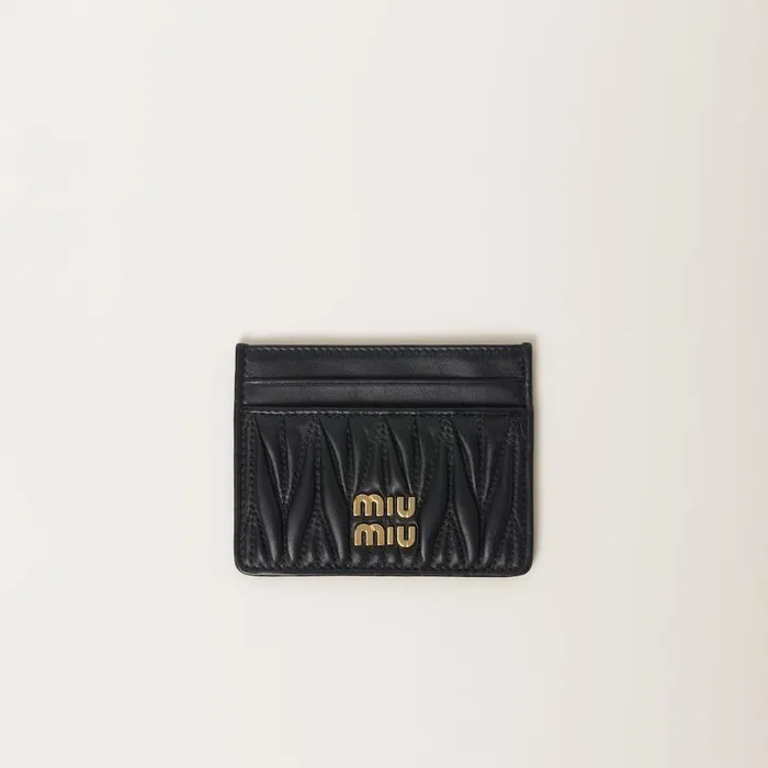 Women Card Holders Miu Miu Matelass Nappa Leather Card Holder Black