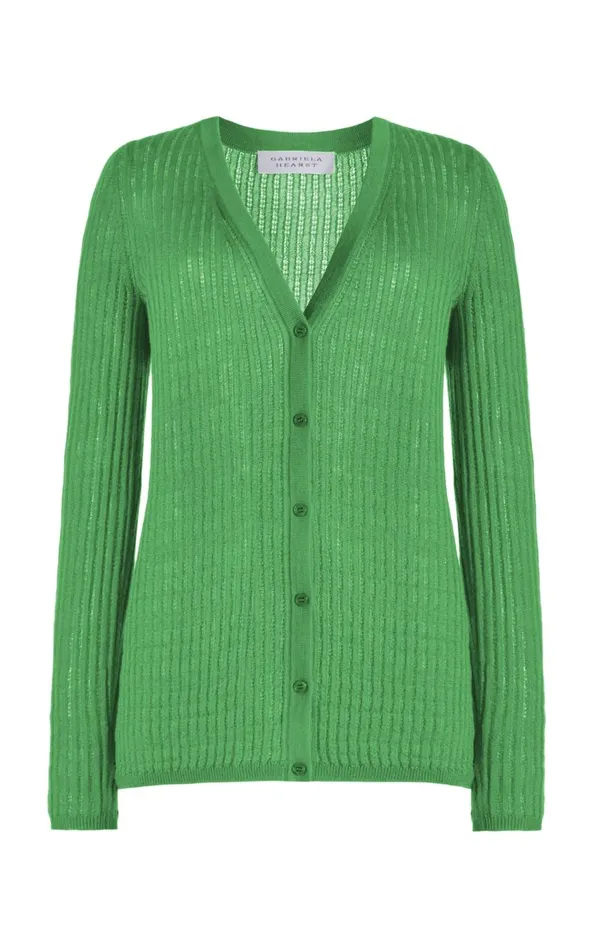 Women Cardigans Gabriela Hearst Emma Pointelle Knit Cardigan In Peridot Green Cashmere Silk Women Cardigans Gabriela Hearst Emma Pointelle Knit Cardigan In Peridot Green Cashmere Silk