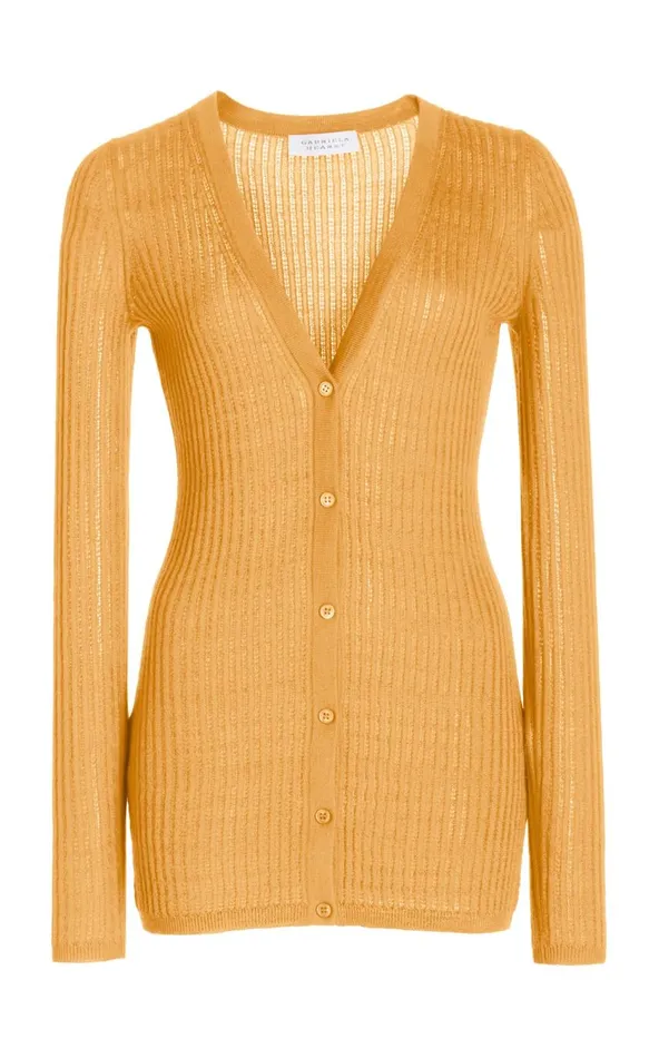 Women Cardigans Gabriela Hearst Homer Pointelle Knit Cardigan In Fluorescent Orange Cashmere Silk Women Cardigans Gabriela Hearst Homer Pointelle Knit Cardigan In Fluorescent Orange Cashmere Silk