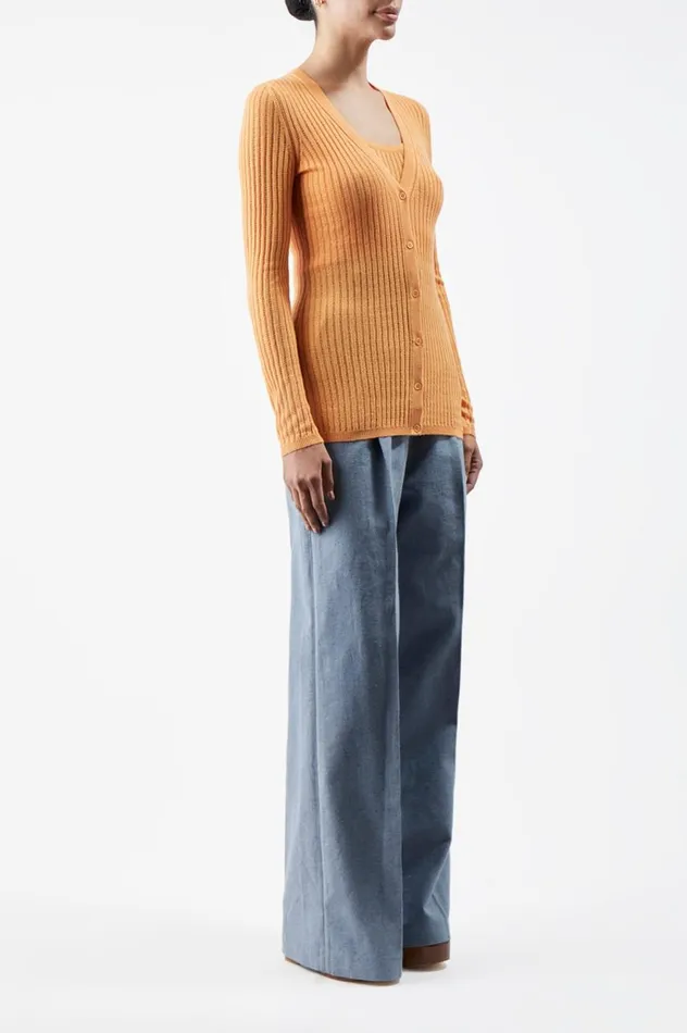 Women Cardigans Gabriela Hearst Homer Pointelle Knit Cardigan In Fluorescent Orange Cashmere Silk