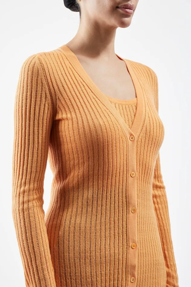 Women Cardigans Gabriela Hearst Homer Pointelle Knit Cardigan In Fluorescent Orange Cashmere Silk