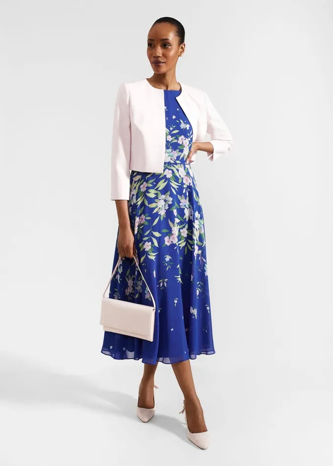 Women Carly Floral Midi Dress Blue Multi Hobbs Dresses and Jumpsuits