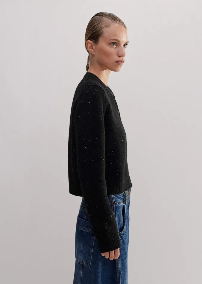Women CashmereBlend Speckle Crop Cardigan Black MEEM