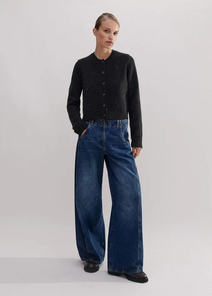 Women CashmereBlend Speckle Crop Cardigan Black MEEM