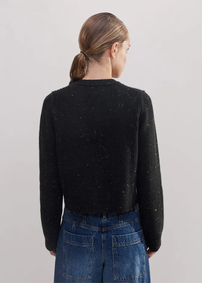 Women CashmereBlend Speckle Crop Cardigan Black MEEM