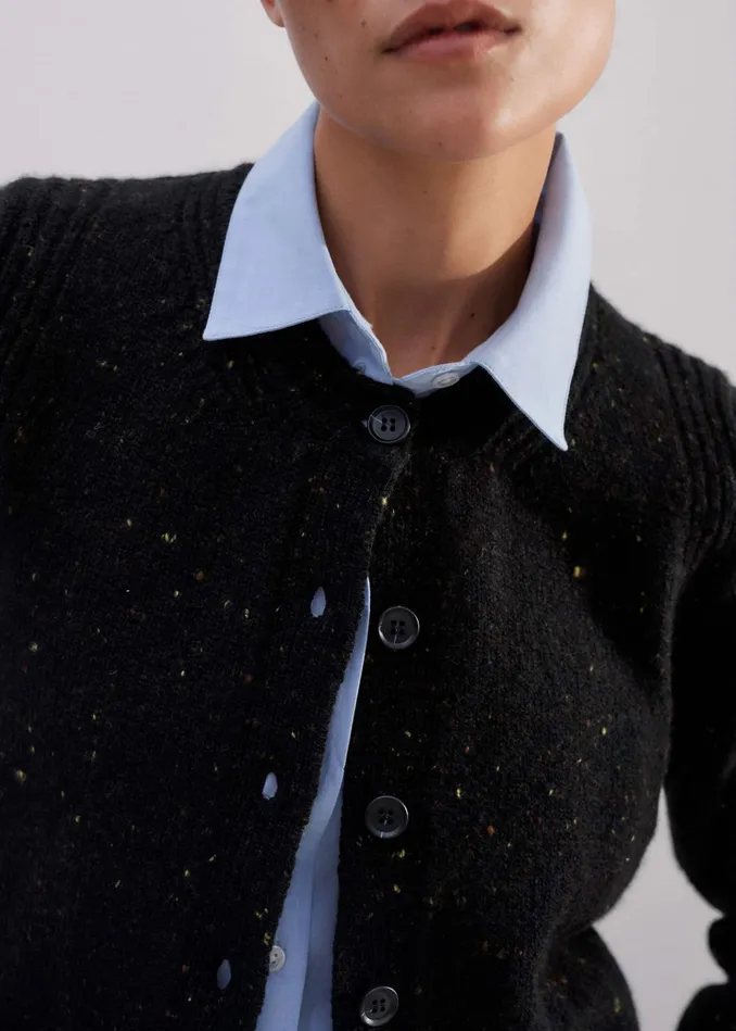 Women CashmereBlend Speckle Crop Cardigan Black MEEM