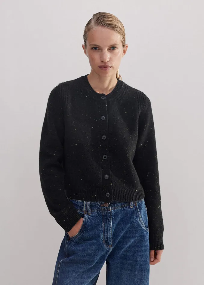Women CashmereBlend Speckle Crop Cardigan Black MEEM
