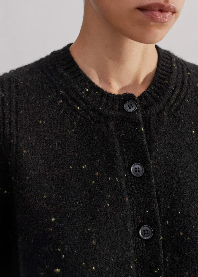Women CashmereBlend Speckle Crop Cardigan Black MEEM