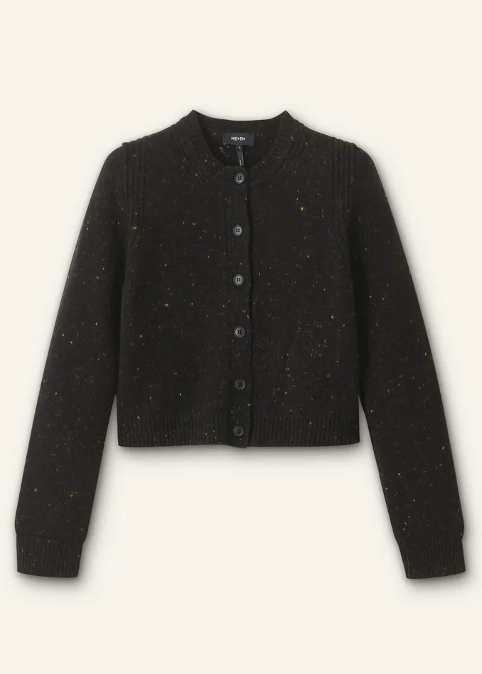 Women CashmereBlend Speckle Crop Cardigan Black MEEM