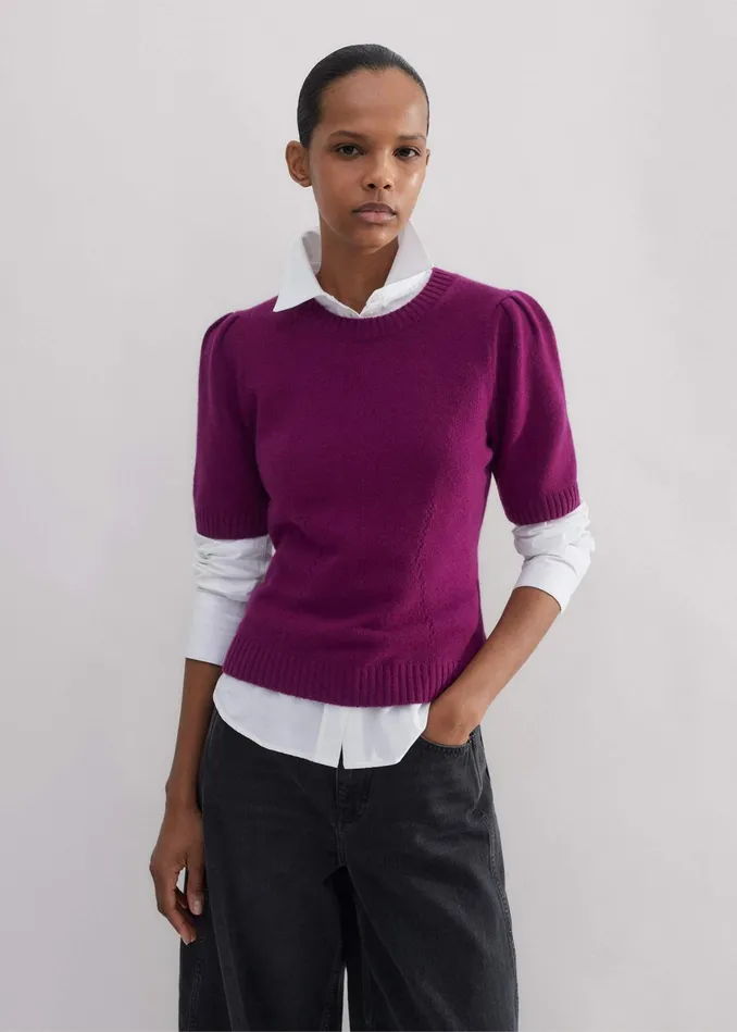 Women Cashmere Feminine Sleeve Tee Intense Plum MEEM