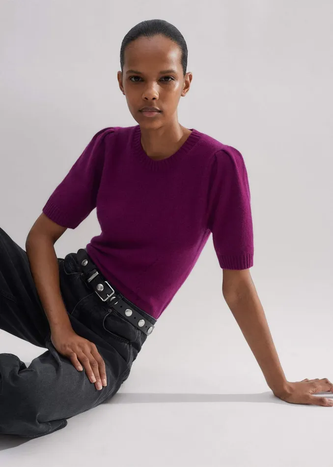 Women Cashmere Feminine Sleeve Tee Intense Plum MEEM