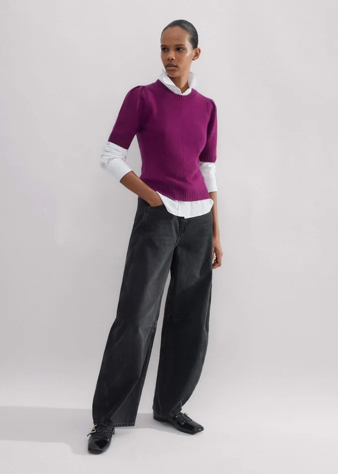 Women Cashmere Feminine Sleeve Tee Intense Plum MEEM