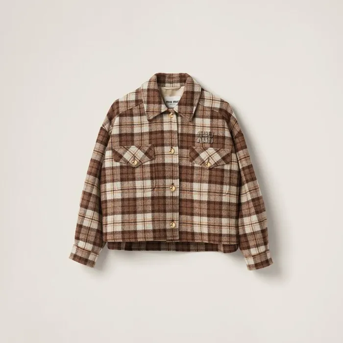 Women Coats And Jackets Miu Miu Check Blouson Jacket Cocoa Brown