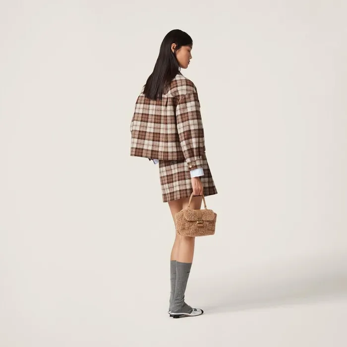 Women Coats And Jackets Miu Miu Check Blouson Jacket Cocoa Brown Women Coats And Jackets Miu Miu Check Blouson Jacket Cocoa Brown