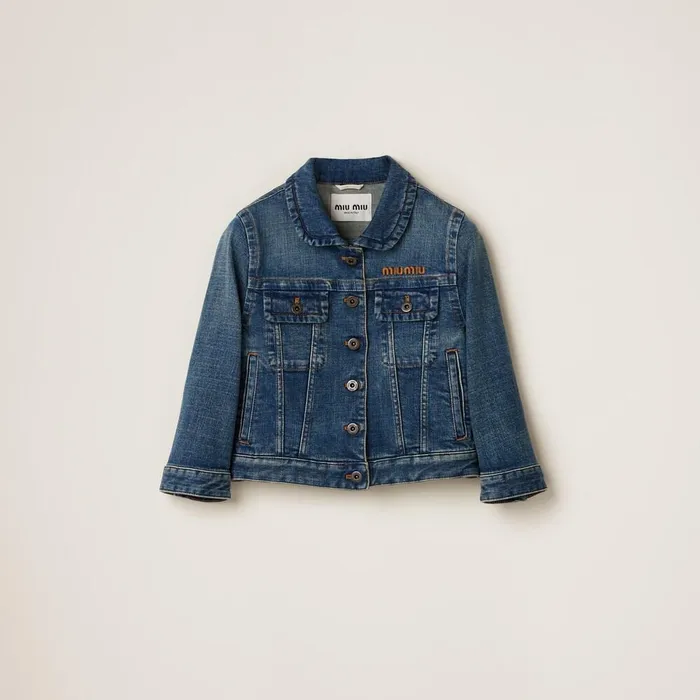 Women Coats And Jackets Miu Miu Cropped Stretch Denim Jacket Navy