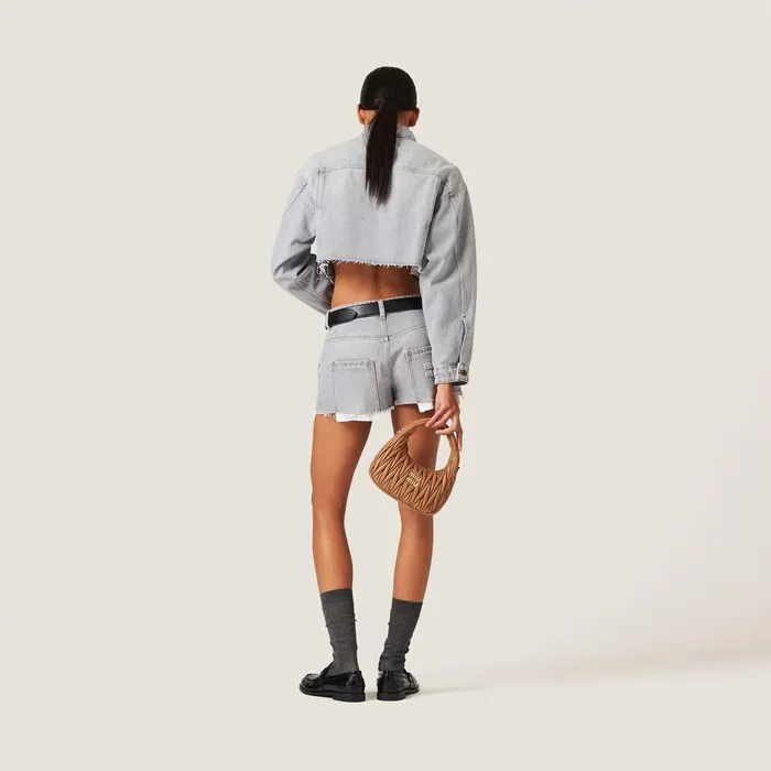 Women Coats And Jackets Miu Miu Denim Blouson Jacket Grey Women Coats And Jackets Miu Miu Denim Blouson Jacket Grey