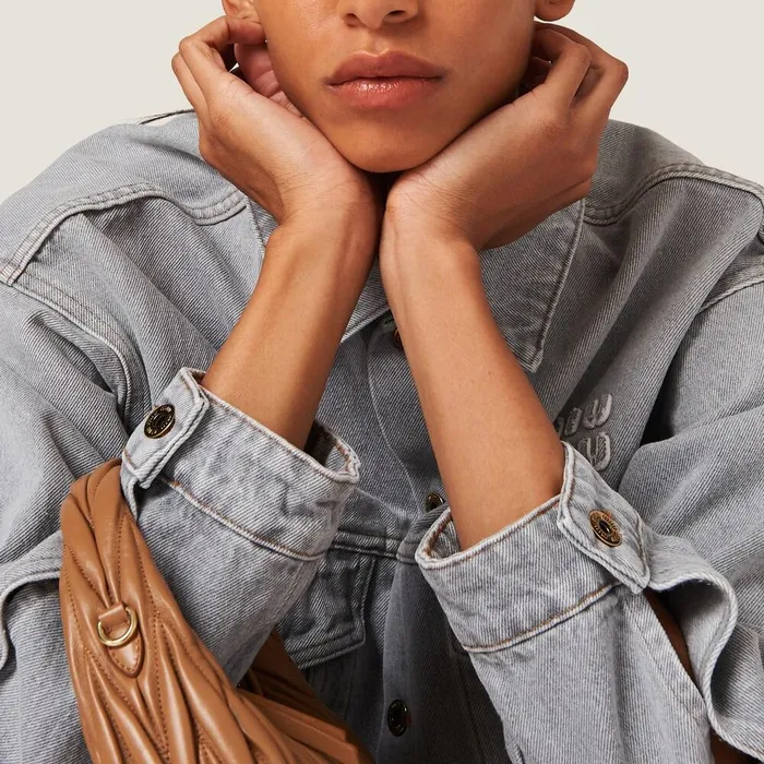 Women Coats And Jackets Miu Miu Denim Blouson Jacket Grey Women Coats And Jackets Miu Miu Denim Blouson Jacket Grey
