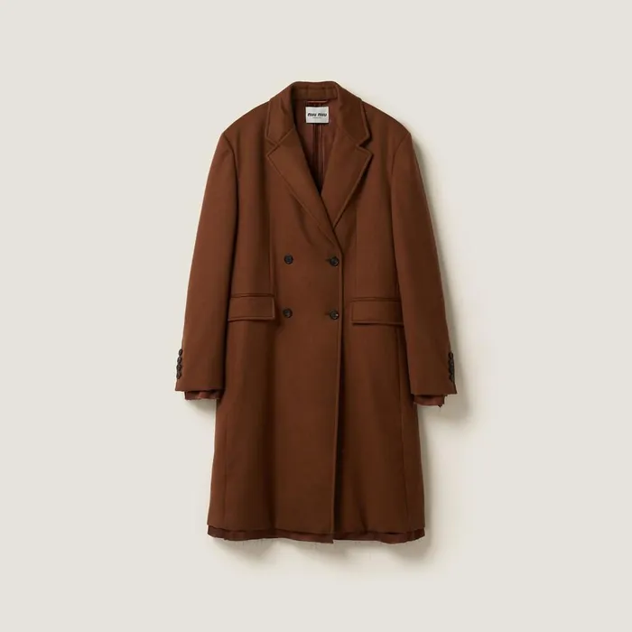 Women Coats And Jackets Miu Miu Doublebreasted Velour Coat Tobacco