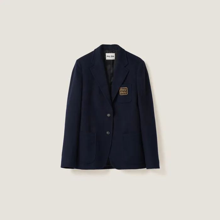 Women Coats And Jackets Miu Miu Singlebreasted Velour Jacket Navy