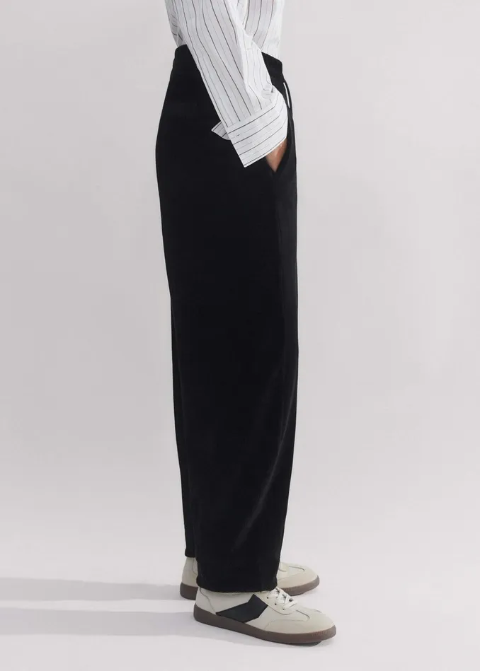 Women Cord Velour Statement Sweatpant Black MEEM