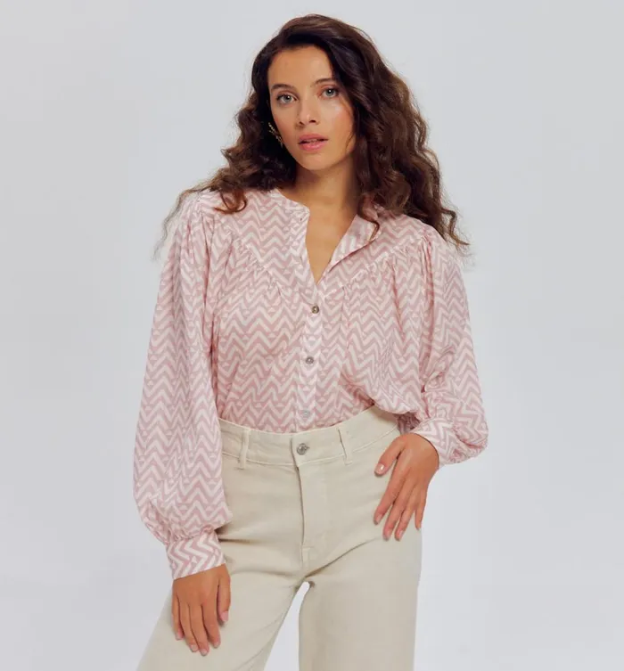 Women Cotton Blend Patterned Shirt 8211 Pink Print Promod Shirts And Tunics