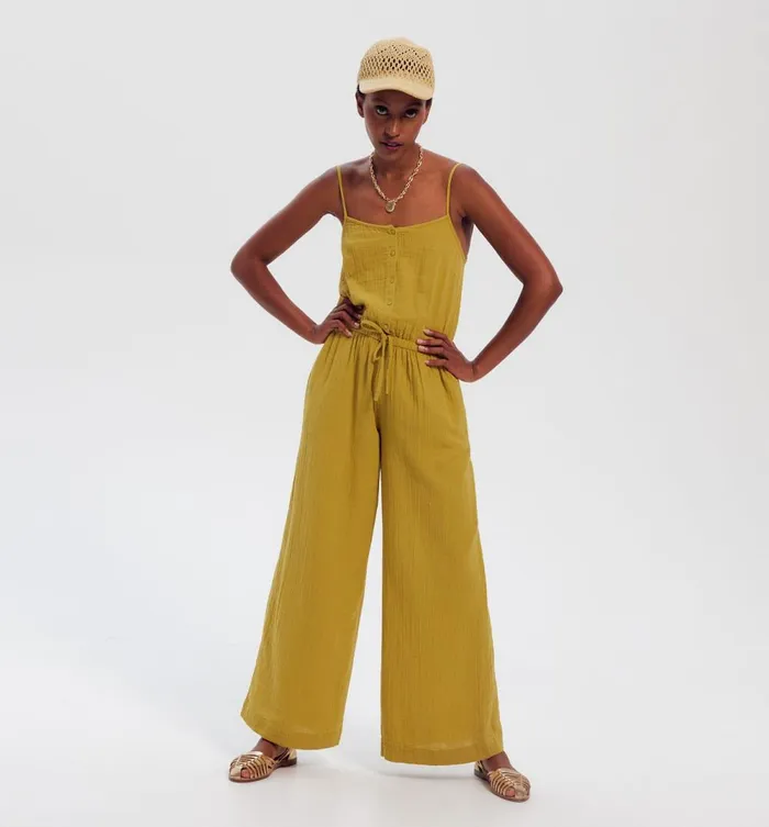 Women Cotton Gauze Jumpsuit 8211 Anise Green Promod Jumpsuits And Playsuits