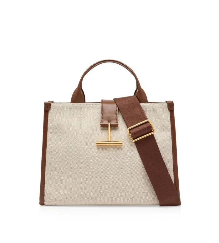 Women Cross Body Bags Tom Ford Canvas And Leather Tara Medium Top Handle Rope Tan