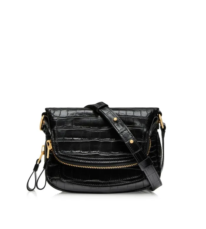 Women Cross Body Bags Tom Ford Shiny Stamped Crocodile Leather Jennifer Mini Bag Black