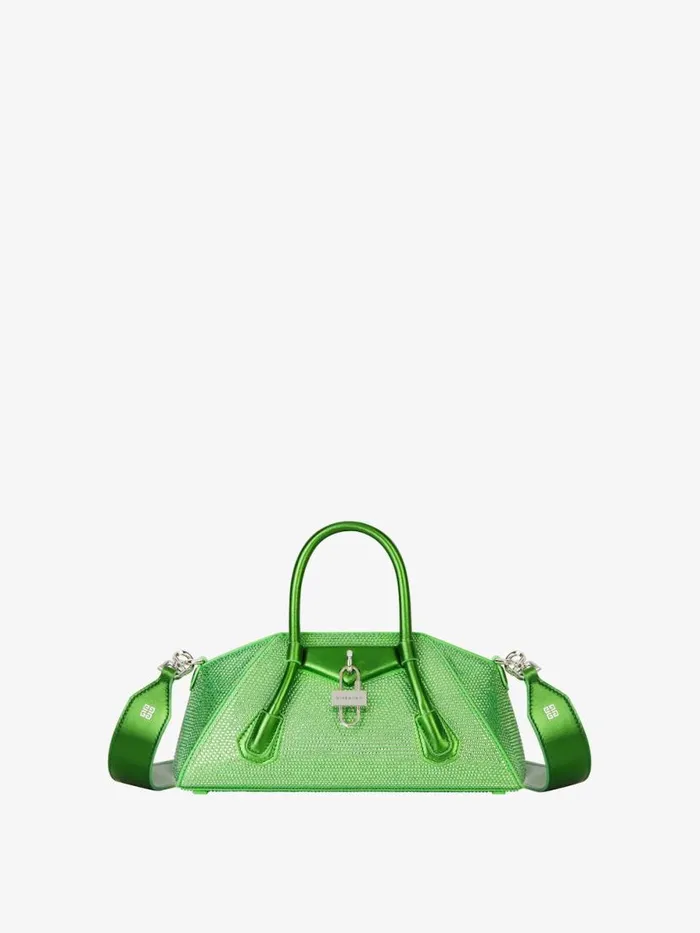 Women Crossbody Bags Givenchy Mini Antigona Stretch Bag In Satin With Strass Absynthe Green